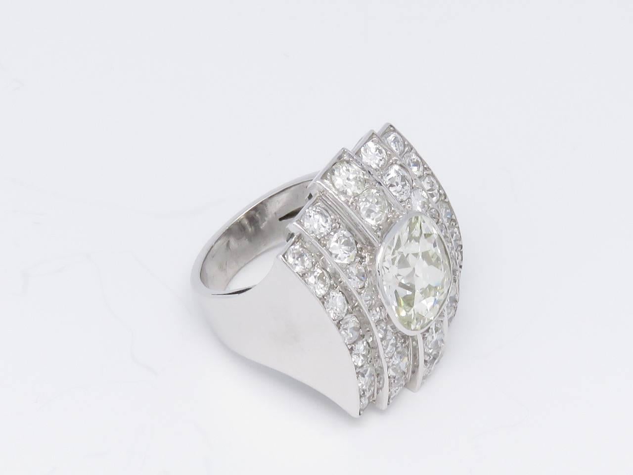 Art Deco 5.00 Carat Diamond Platinum Engagement Ring 1