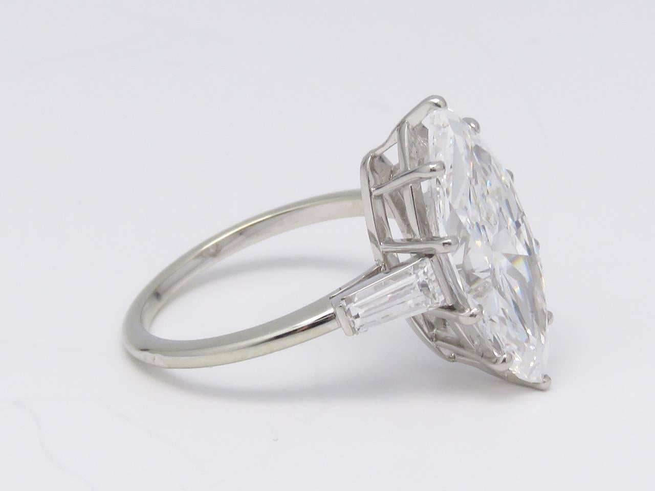 Women's D Color 4.19 Carat Certified Marquise Diamond Platinum Gold Engagement Ring