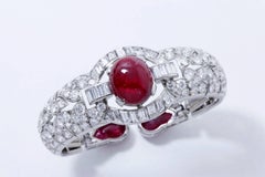 French Art Deco L.F.G Certified Natural Burmese Ruby Diamond Platinum Bracelet
