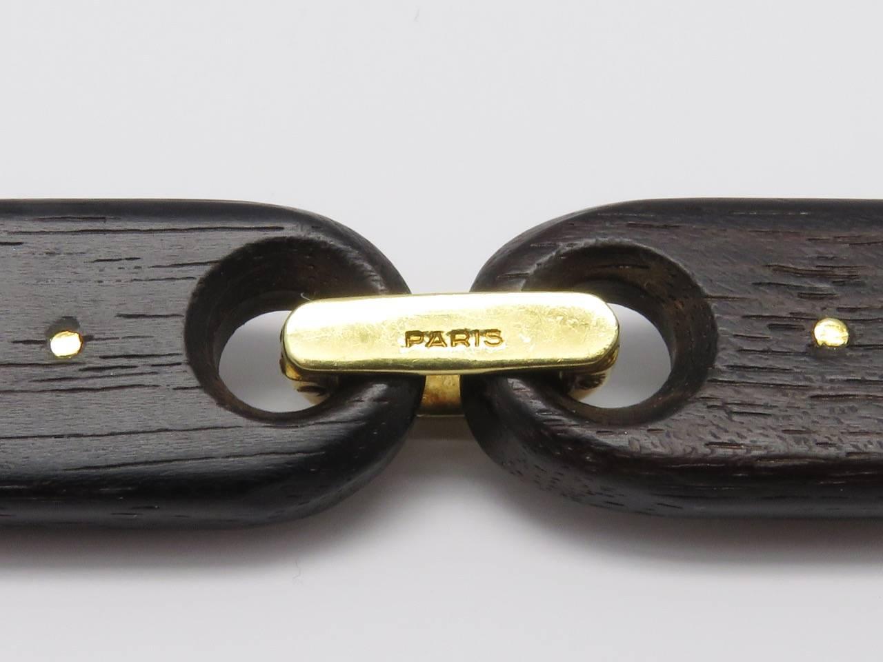 French Celine Wood Yellow Gold Bracelet For Sale 1