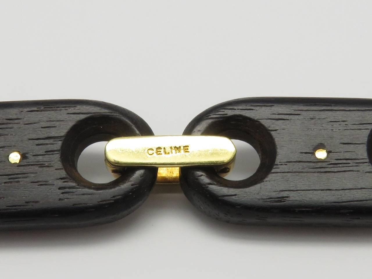French Celine Wood Yellow Gold Bracelet For Sale 2