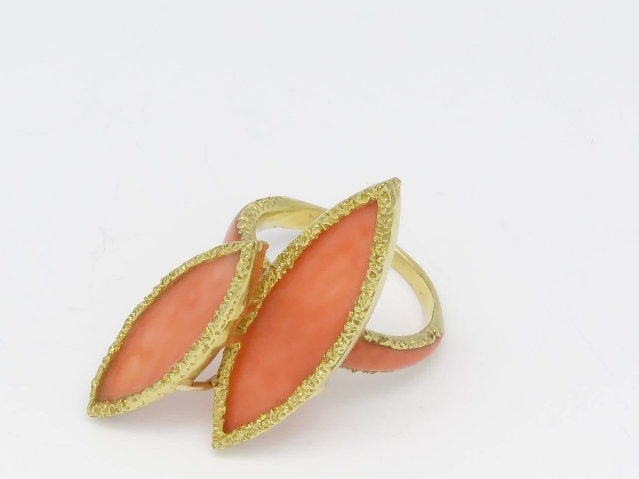 Women's 1970s Chaumet Coral Yellow Gold Earrings and Ring Set