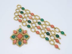 Van Cleef & Arpels Vintage Delphe Coral Agate Gold Necklace Bracelet Brooch