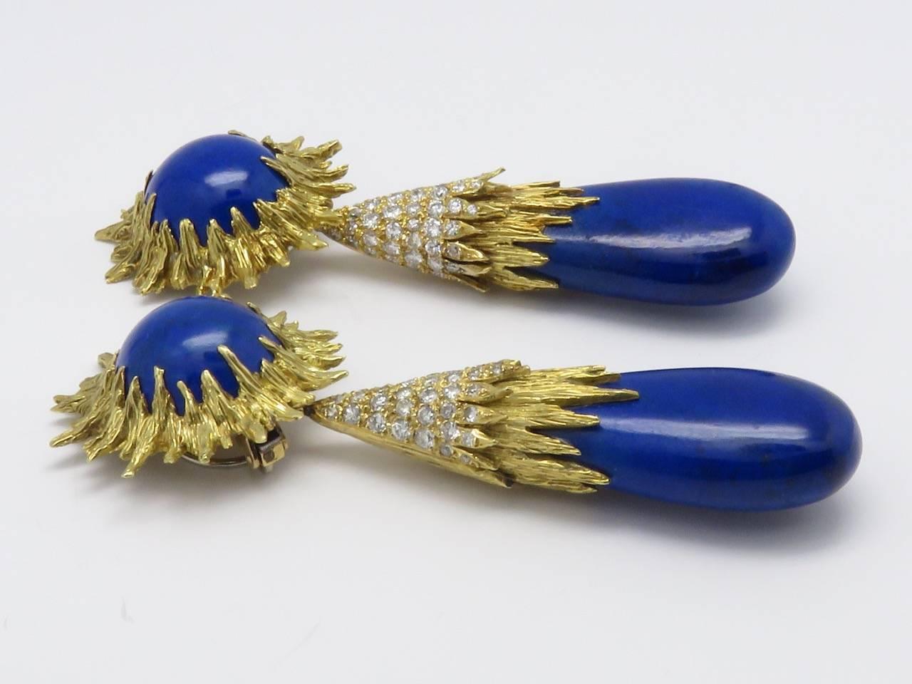 Chaumet Lapis Lazuli Diamond Earring and Necklace Set In Excellent Condition In Beziers, FR