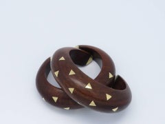 Set of Two Van Cleef & Arpels Rosewood Wood Gold Cuff Bracelets