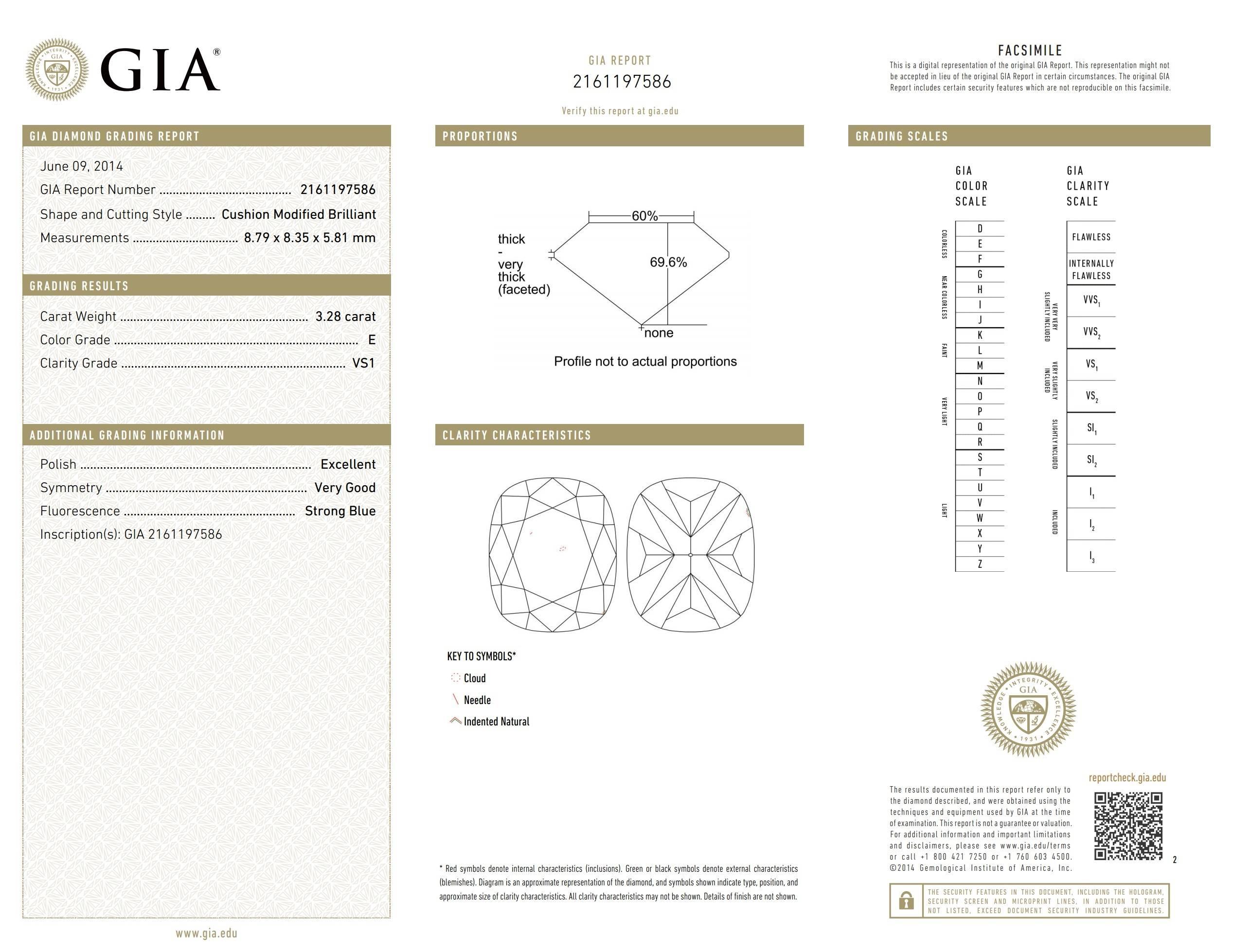 GIA-zertifiziert  Verlobungsring mit 3,28 Karat Diamant-Halo im Kissenschliff, E / VS1 im Angebot 3