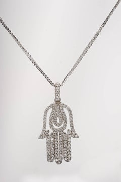 Hamsa Diamond White Gold Pendant