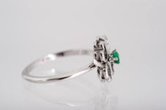 Four-Leaf Clover Motif Diamond and Emerald Ring