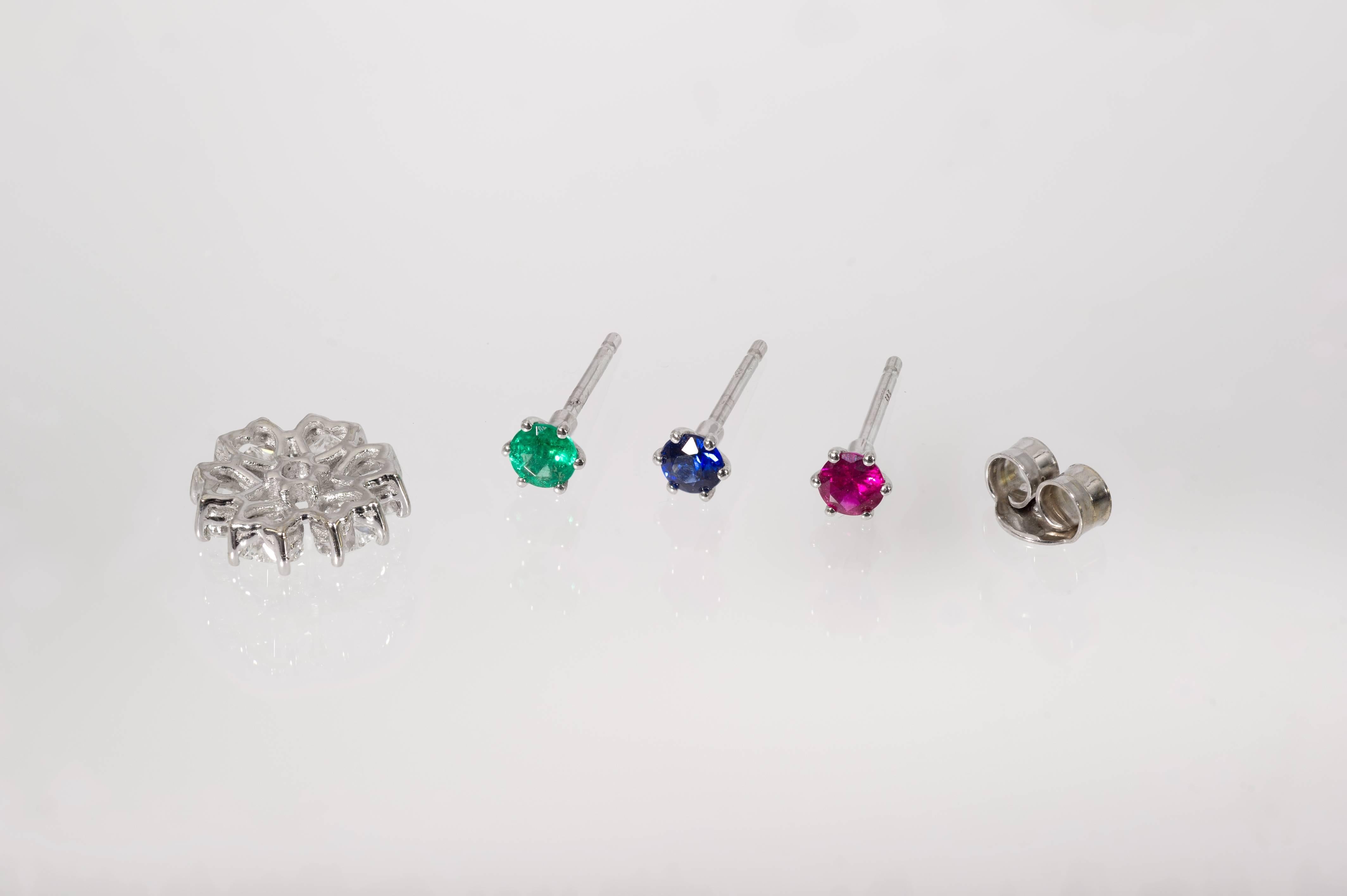 Floral Motif Interchangeable Diamond Earrings Set with Heart Shape Diamonds 1