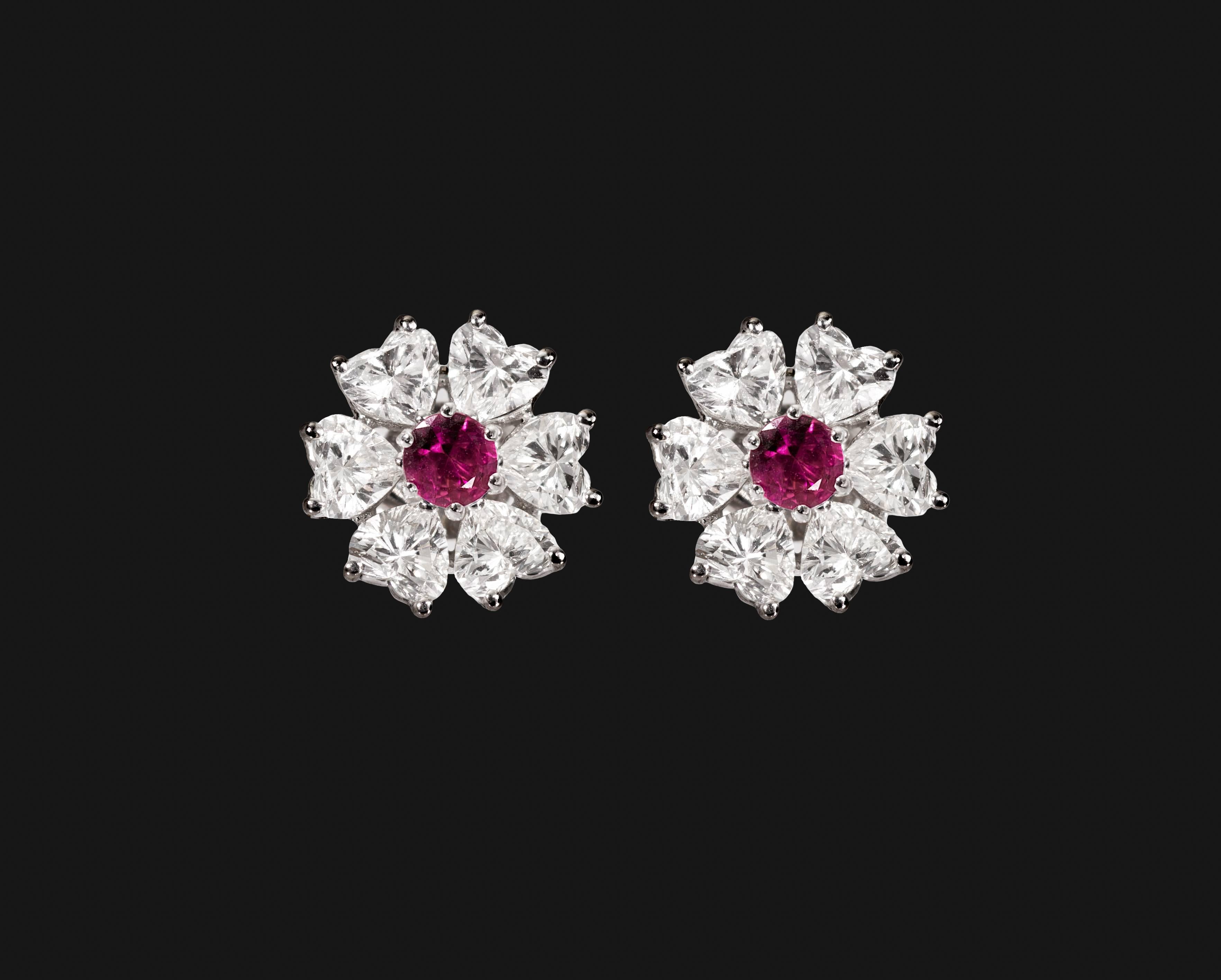 Floral Motif Interchangeable Diamond Earrings Set with Heart Shape Diamonds 4