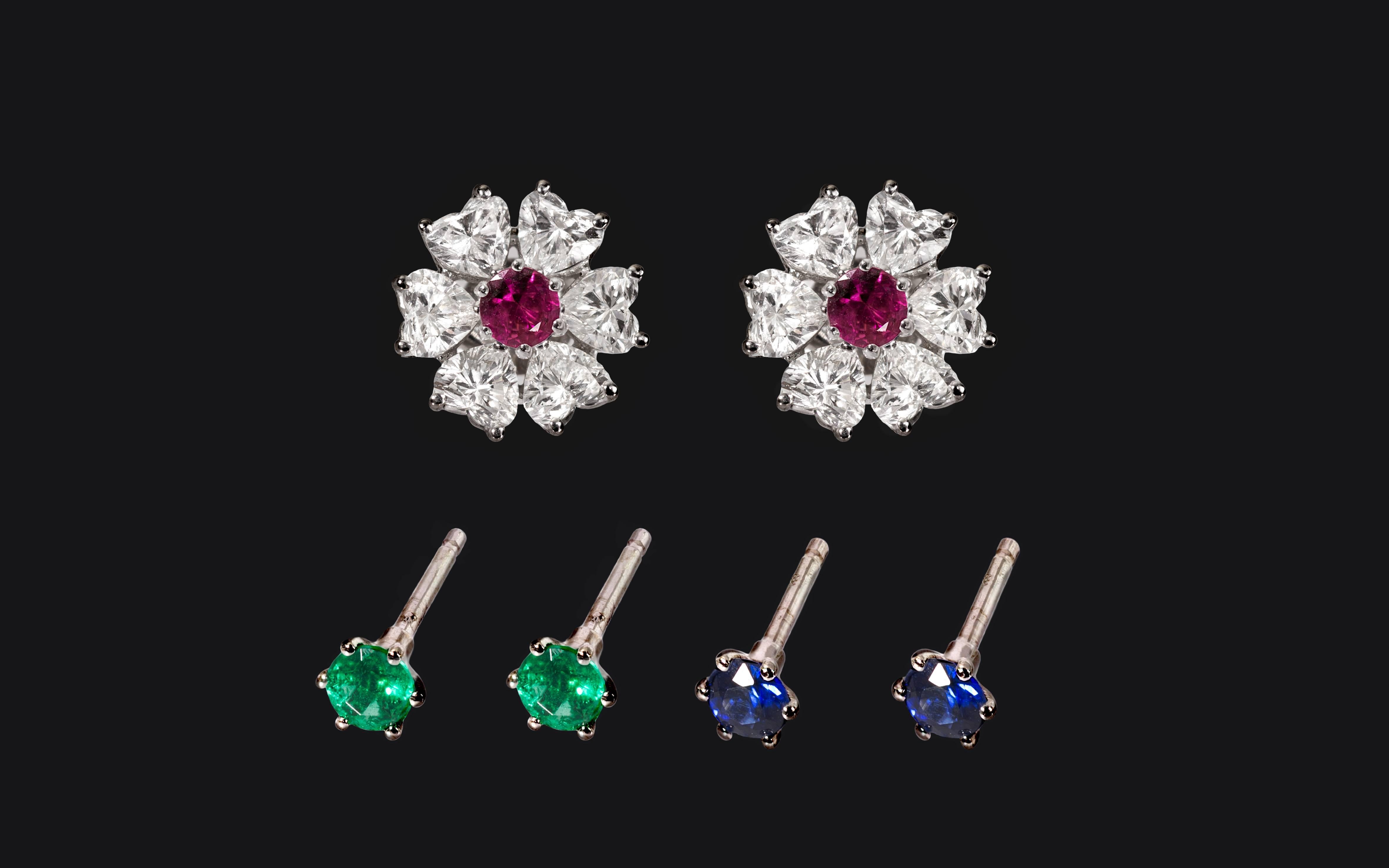 Floral Interchangeable Diamond Earrings Set, EGL Certified 2