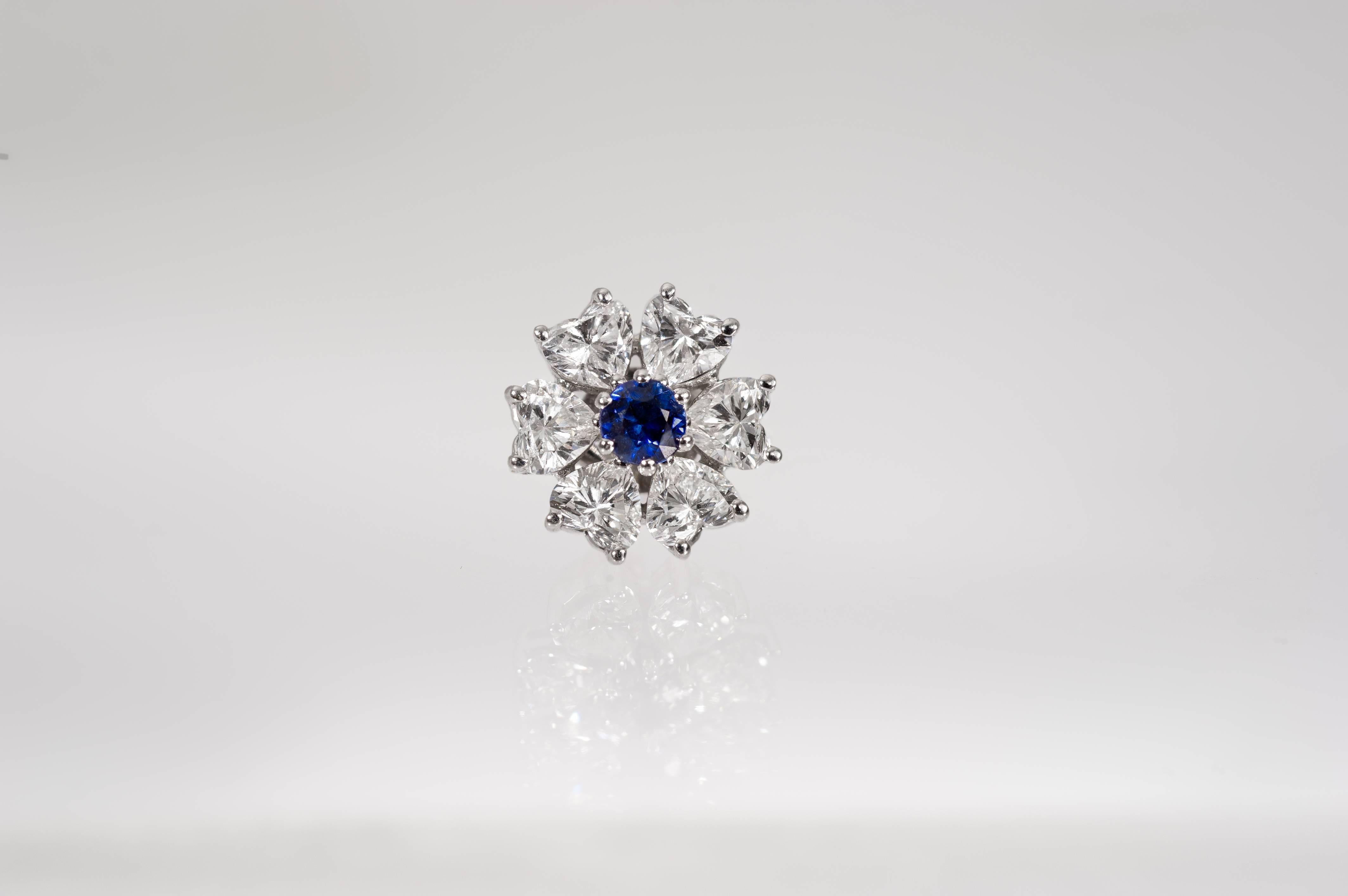 Romantic 2.84 Carat Floral Interchangeable Diamond Earrings Set with Heart Shape Diamonds For Sale