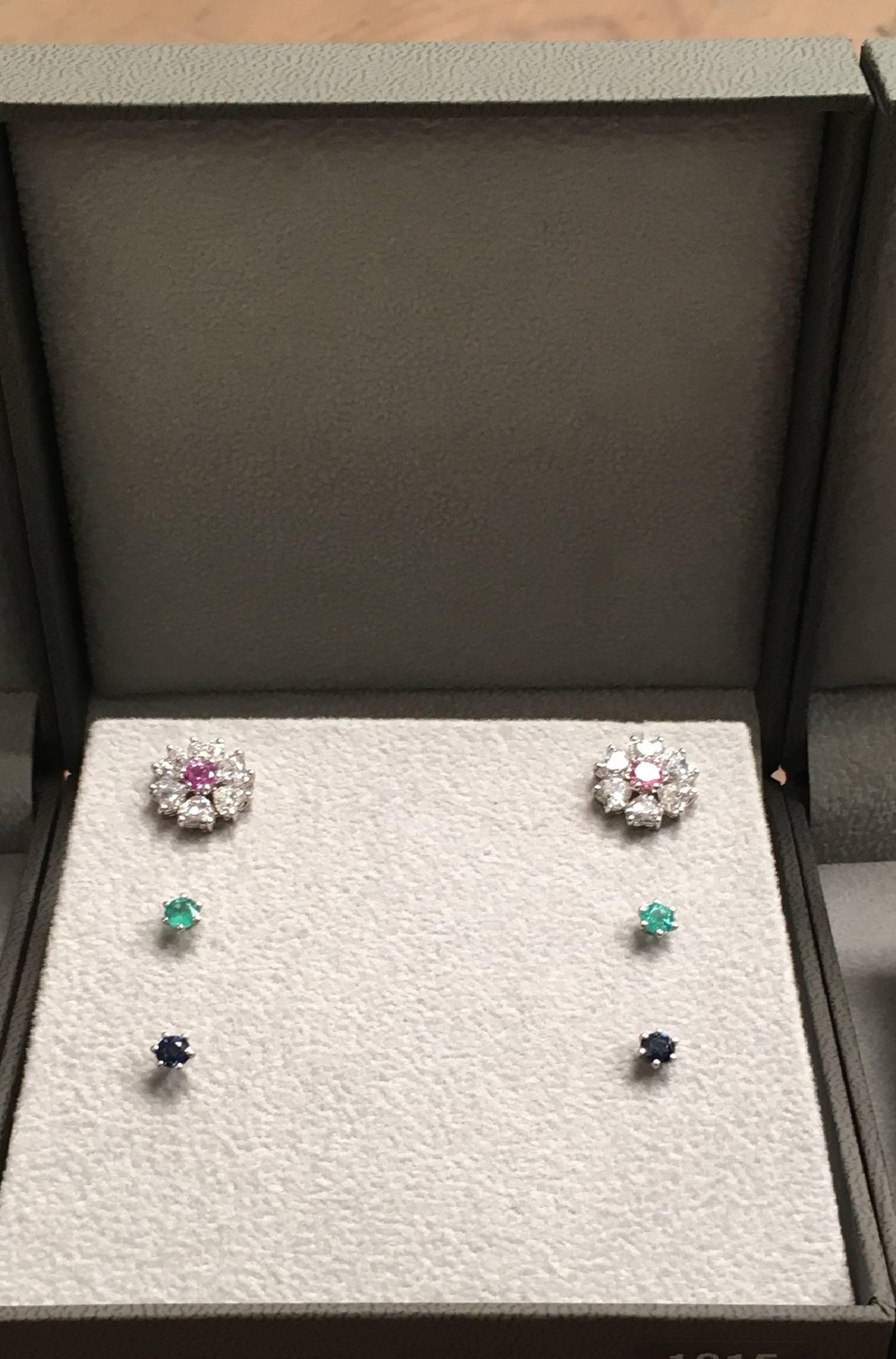 2.84 Carat Floral Interchangeable Diamond Earrings Set with Heart Shape Diamonds For Sale 1