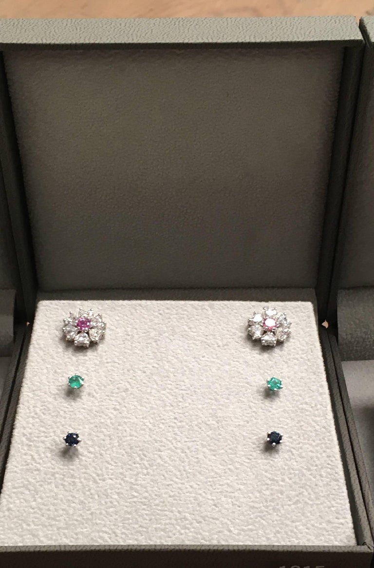 2.84 Carat Floral Interchangeable Diamond Earrings Set with Heart Shape ...