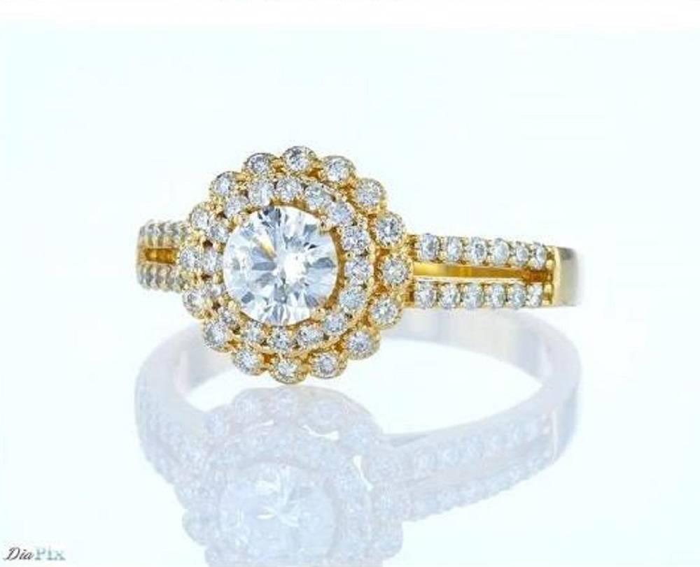 Art Deco 1.27 Carat Diamond halo engagement ring with Rose Gold