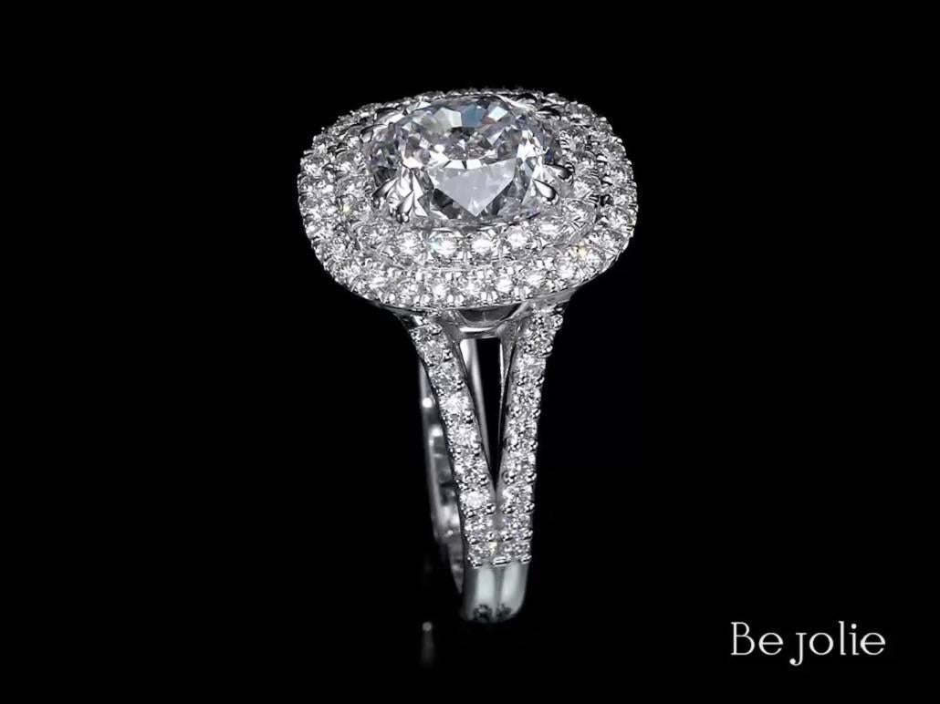 Women's GIA Certified  3.28 Carat Cushion Cut Diamond Halo Engagement Ring E / VS1 For Sale