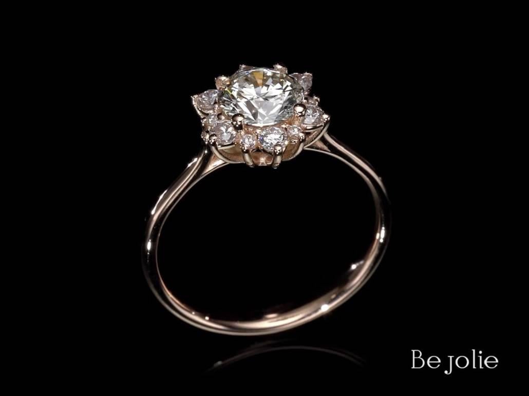 Taille ronde Bague de fiançailles en or rose avec diamants de 1,00 carat certifiés GIA  en vente