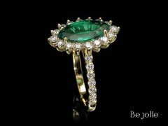 1.90 Carat Marquise Cut Natural Emerald and Diamond Engagement Ring