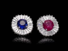 Ballerina Interchangeable Diamond Ruby Sapphire Earring Set, GIA Cert. D/ VVS1