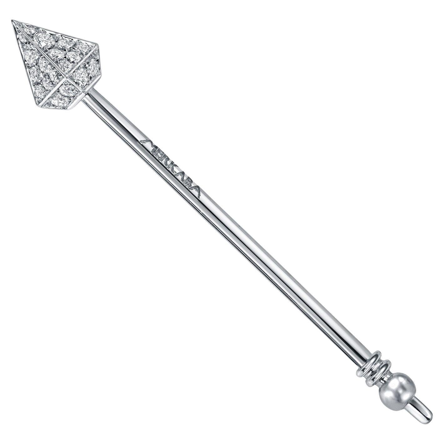 Very unique and stylish diamond spear hat pin, created by Merkaba Jewelry in 18K white gold. The round brilliant diamonds weigh a total of 0.50 carats. 
Total length - 1.75
