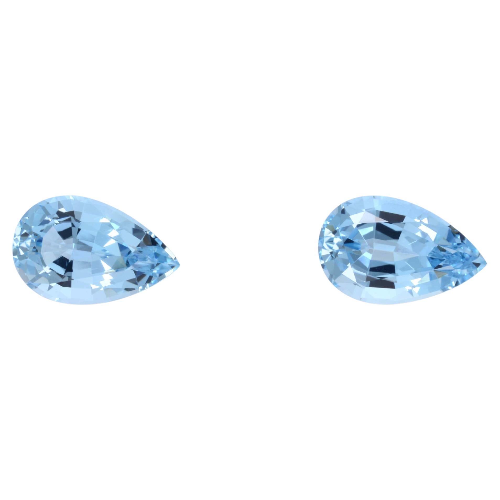 Contemporary Aquamarine Earrings Gemstone Pair 7.17 Carat Pear Shape Loose Gems