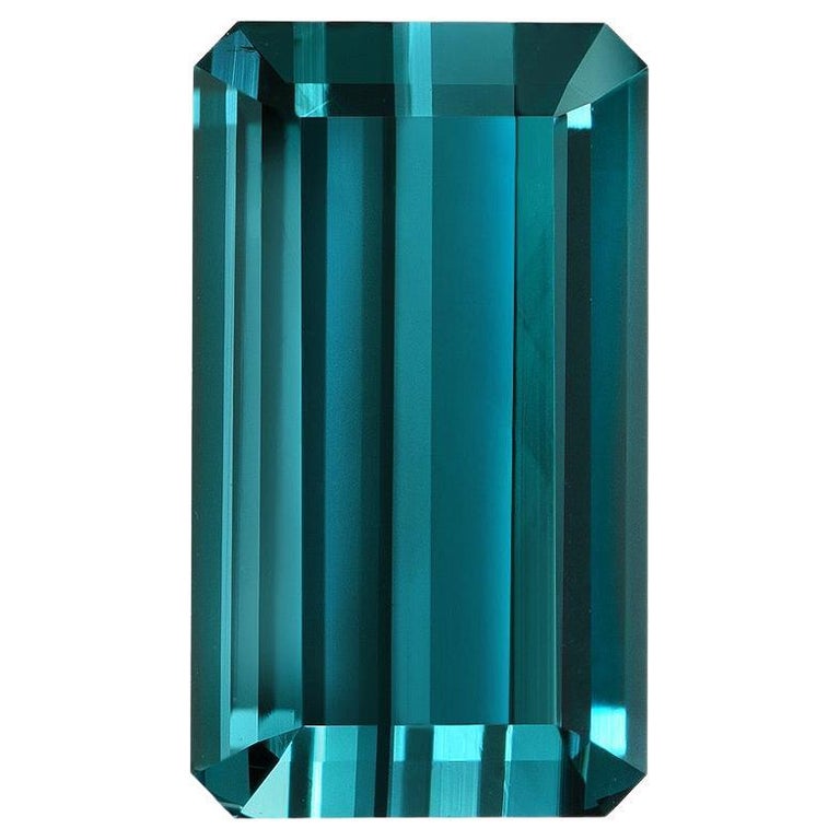 Modern Blue Indicolite Tourmaline Ring Gem 8.20 Carat Emerald Cut Loose Gemstone For Sale
