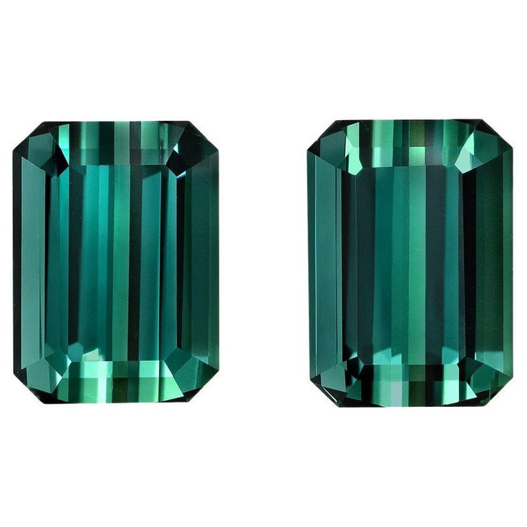 Blue Green Tourmaline Earrings Gemstones Pair 8.77 Carat Emerald Cut Loose Gems at 1stDibs