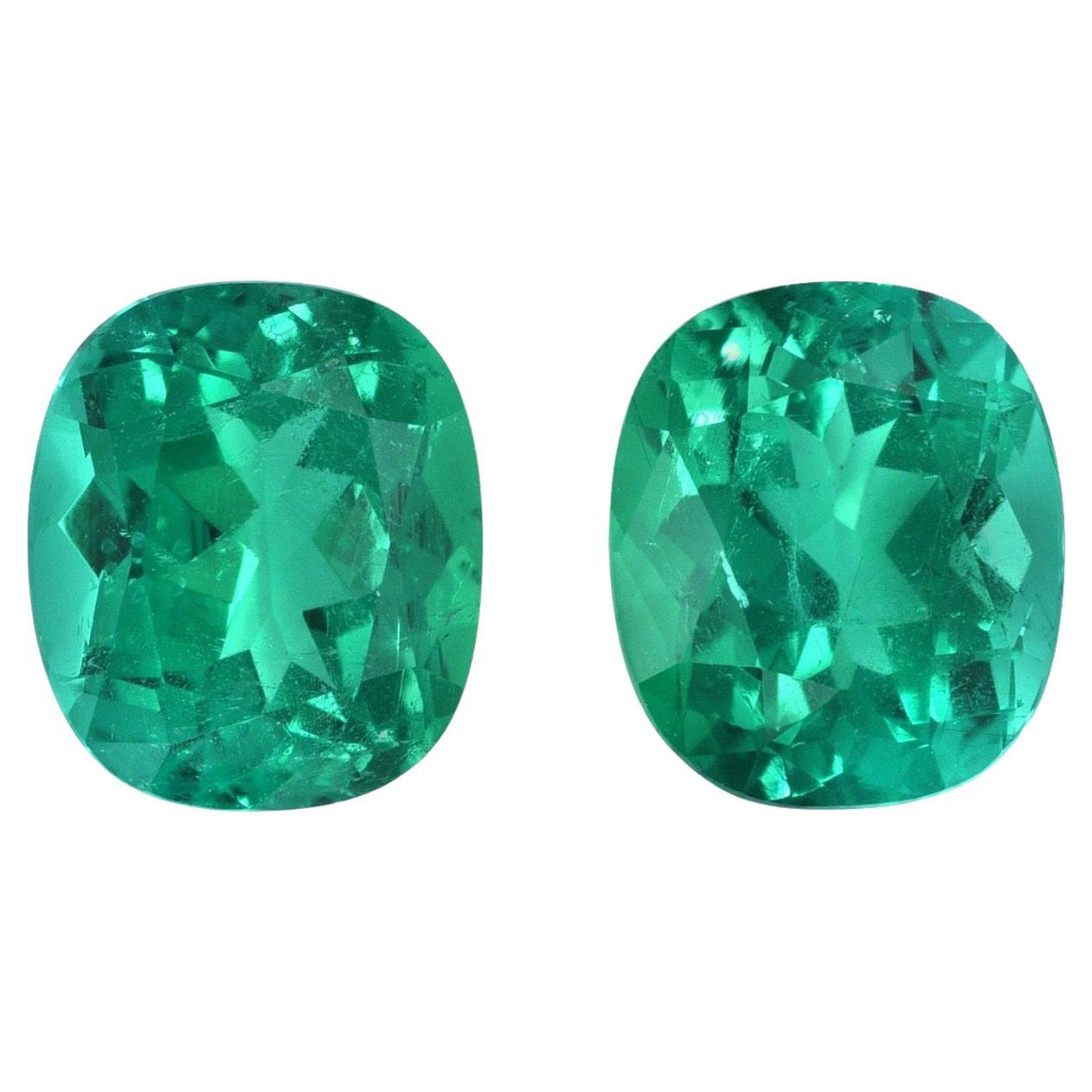Cushion Cut Colombian Emerald Gemstone Pair 3.11 Carats Cushion Loose Gems