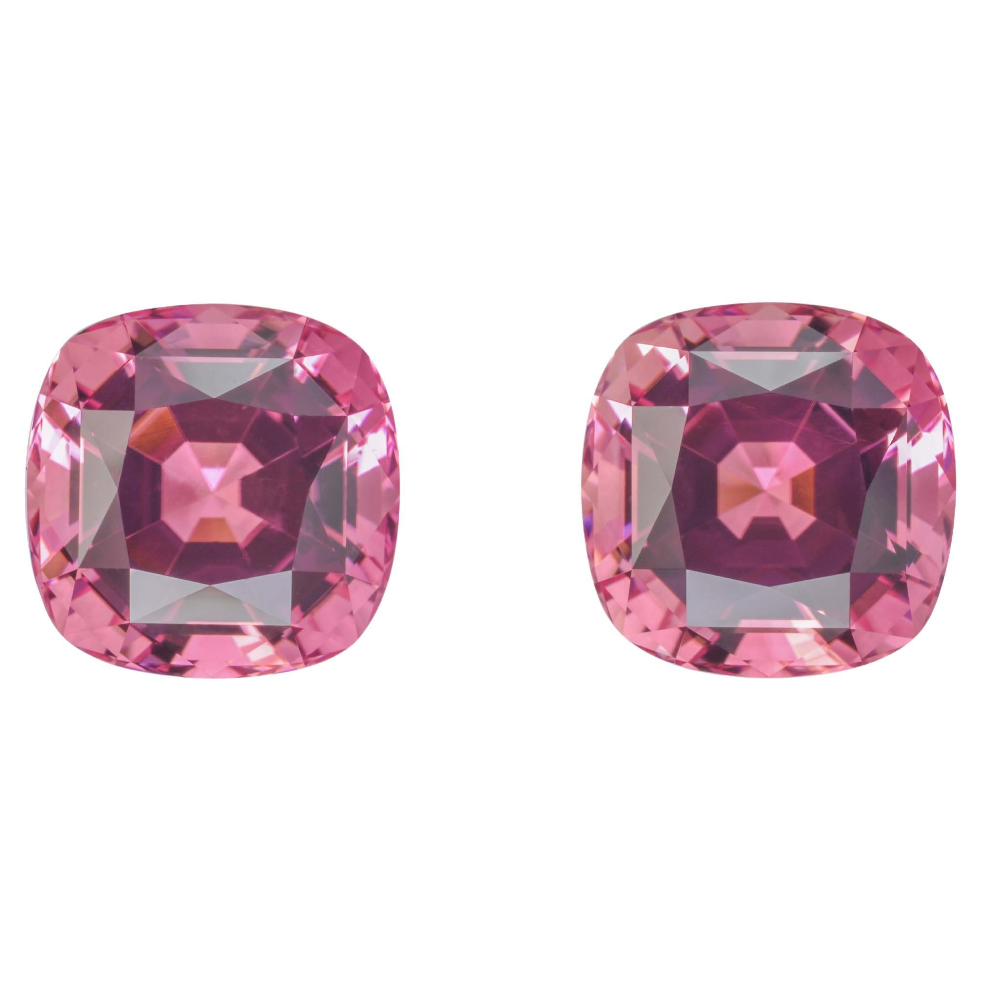 Modern Pink Tourmaline Earrings Gemstone Pair 20.57 Carats Cushion Loose Gems