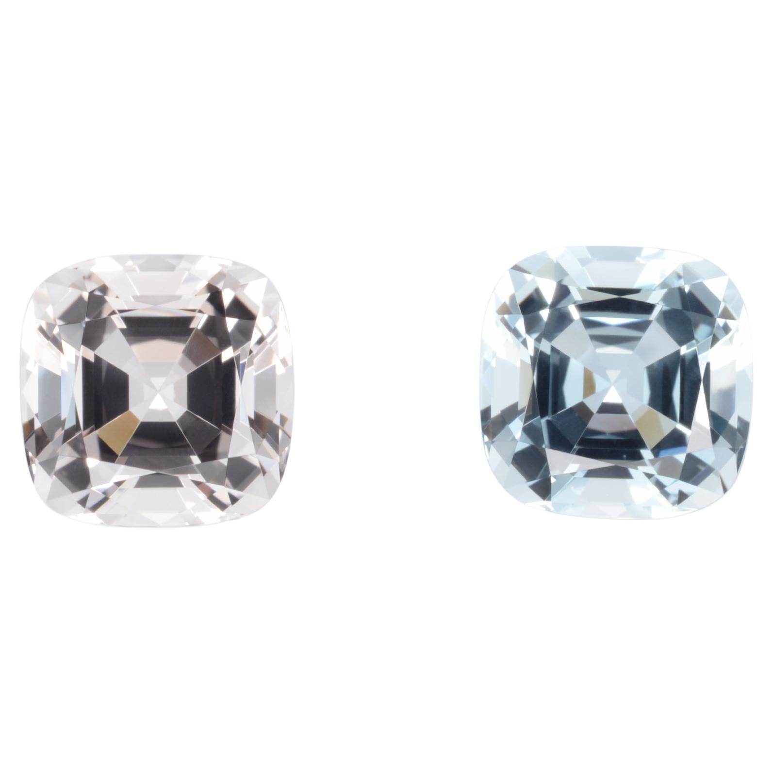 Aquamarine Morganite Earrings Pair 7.04 Carat Cushion Cut Loose Gems In New Condition For Sale In Beverly Hills, CA