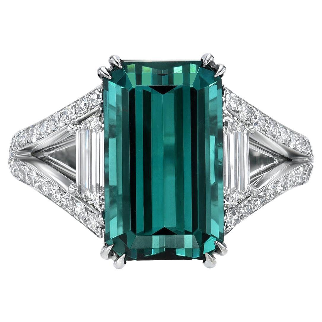 Indicolite Tourmaline Ring 5.23 Carat Emerald Cut