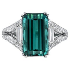 Indicolite Tourmaline Ring 5.39 Carat Emerald Cut