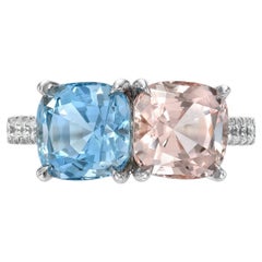 Anello in platino con gemme di acquamarina e morganite da 4,02 carati, accenti di diamanti, Merkaba