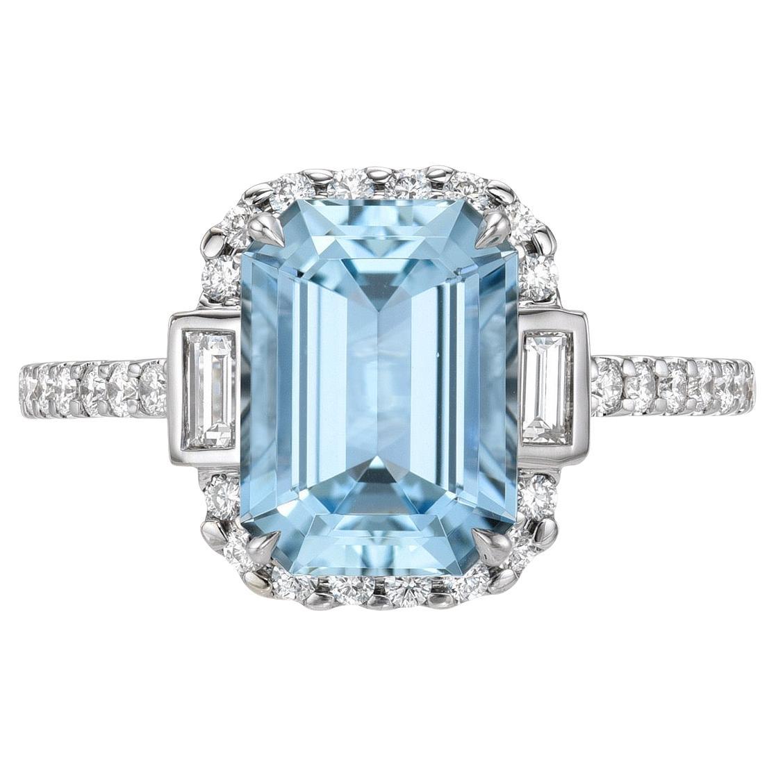 Elegant 2.64 Carat Aquamarine Emerald Cut Ring in 18K White Gold with Diamonds