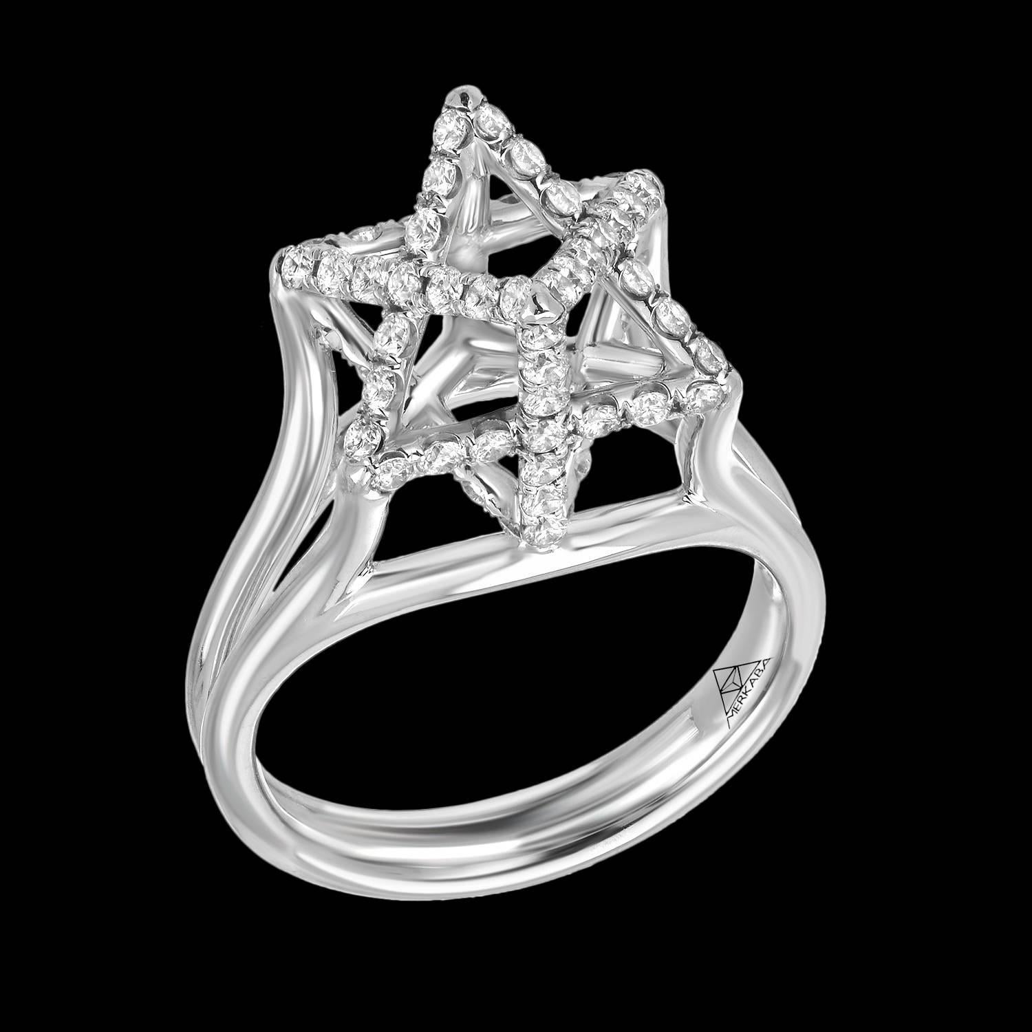 Merkaba Three Dimensional Star Diamond Platinum Geometric Ring In New Condition In Beverly Hills, CA