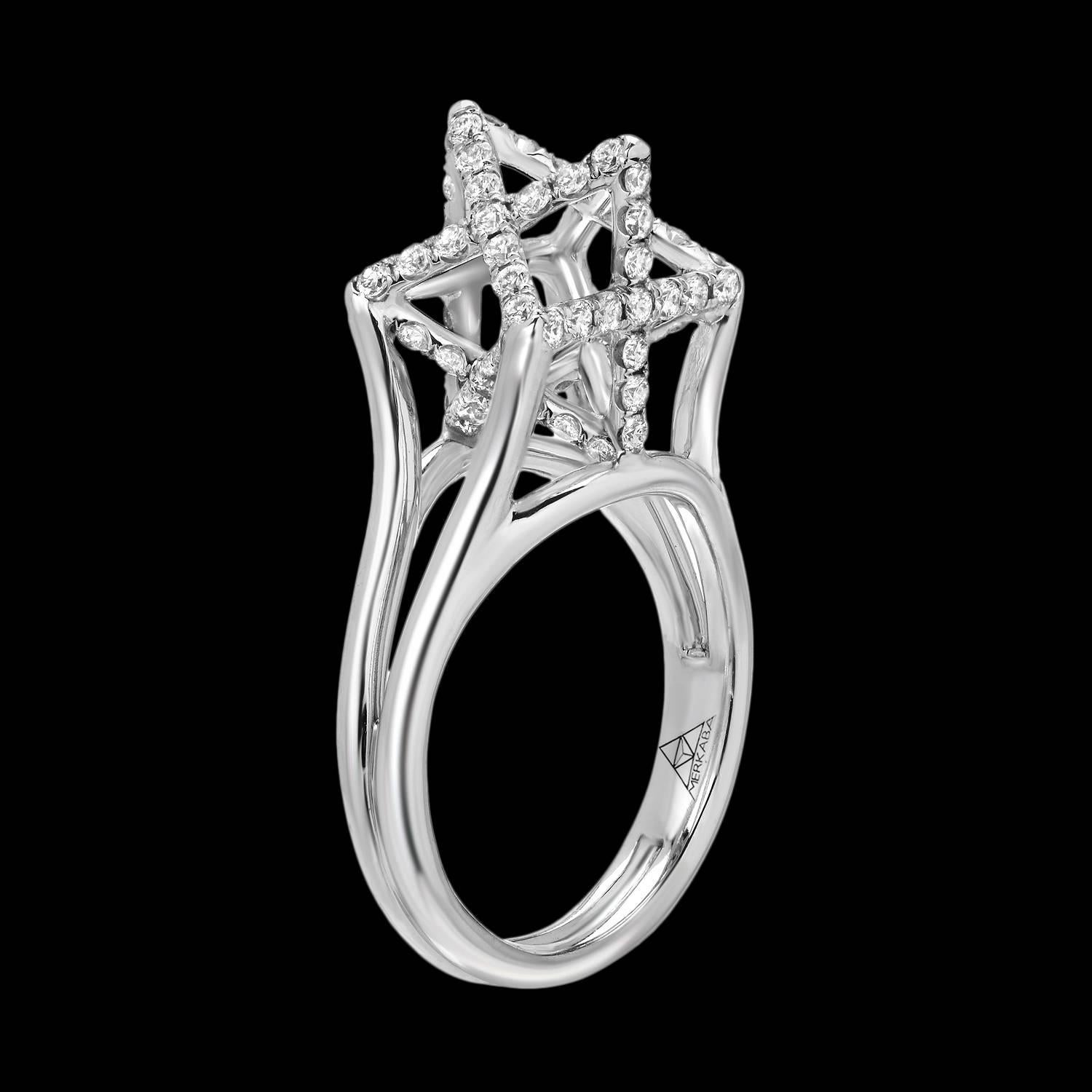 Women's Merkaba Three Dimensional Star Diamond Platinum Geometric Ring