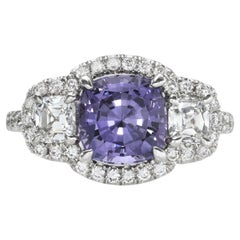 2.30 Carat Natural Lavender Spinel Three-Stone Diamond Ring Platinum by Merkaba