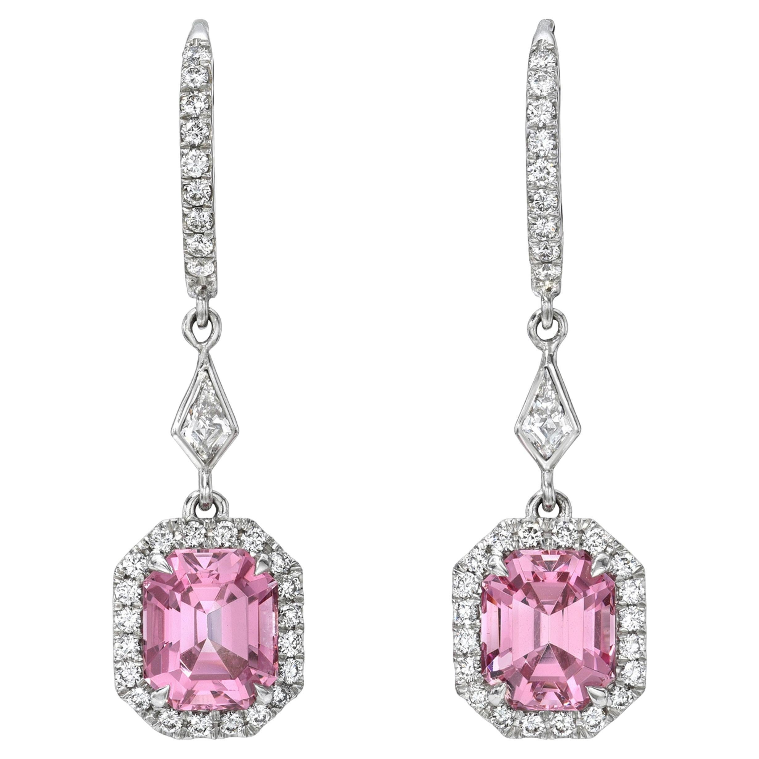 Boucles d'oreilles en spinelle rose de 3,97 carats, taille émeraude - Fine Jewelry Beverly Hills