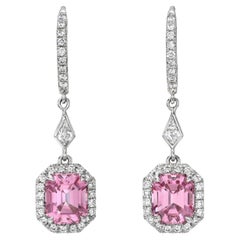 Pink Spinel Diamond Earrings 3.97 Carat Emerald Cut - Fine Jewelry Beverly Hills