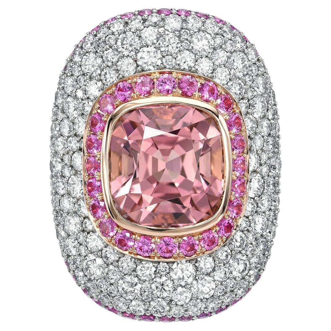 Bague exquise en platine avec tourmaline rose de luxe de 7,87 ct - Un cadeau d'amour unique