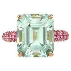 Exquisite Mint Green Tourmaline Luxury Cocktail Gold Ring with Pink Sapphire