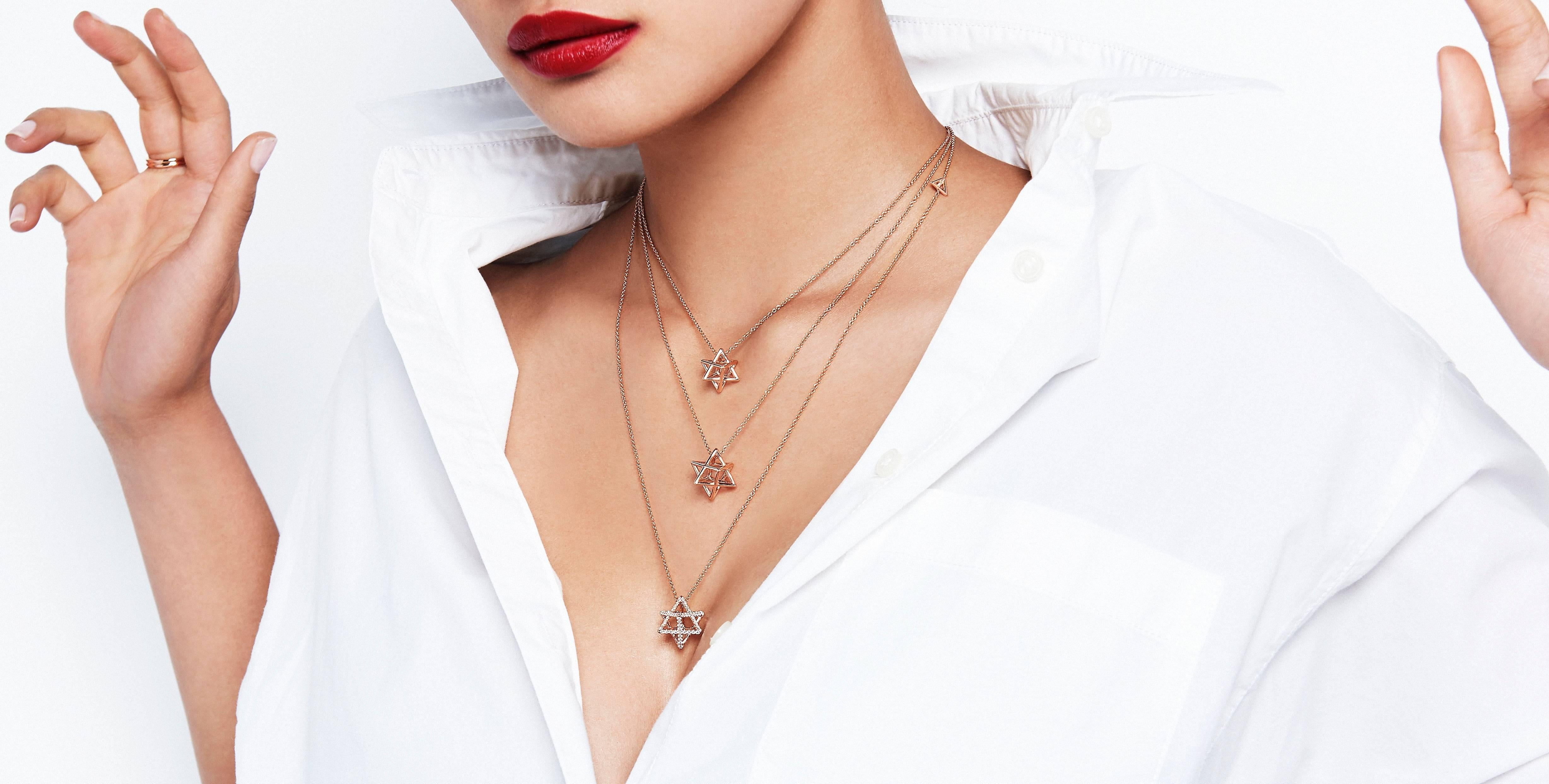 Art Deco 3D Star of David Necklace Silver Magen David Pendant - Jewish Bar Mitzvah Gift For Sale