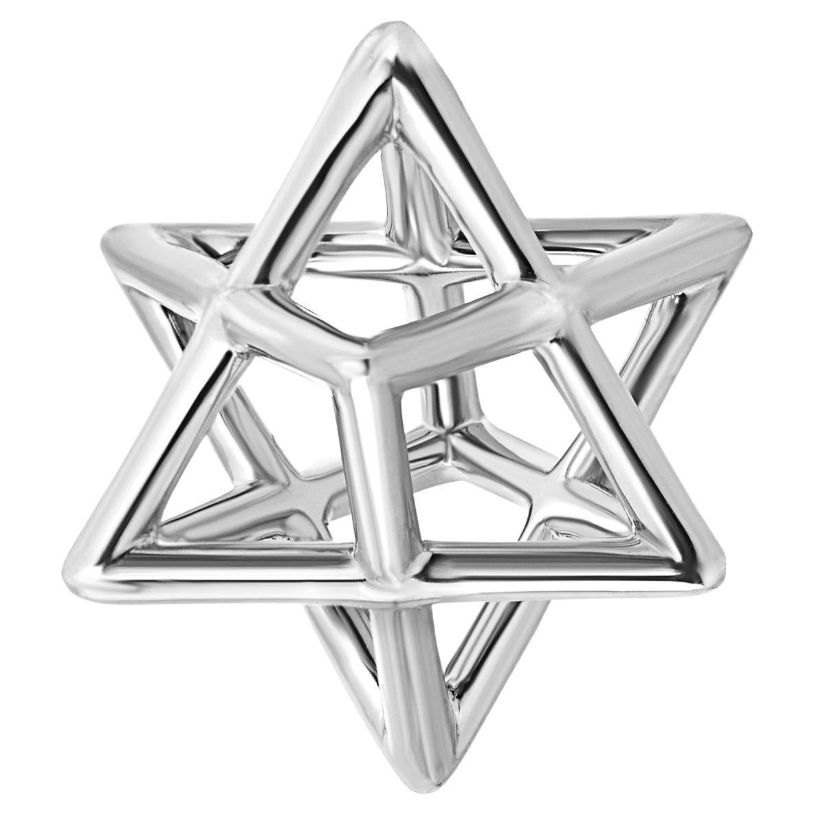 Merkaba Unisex Sterling Silver Architectural Pendant Necklace For Sale