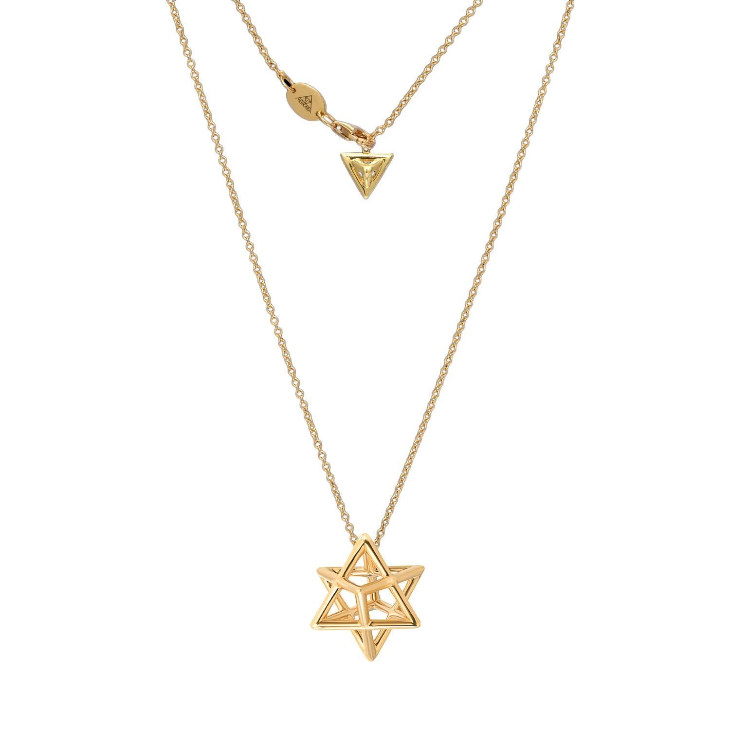 Merkaba Unisex Three Dimensional Star Yellow Gold Pendant Necklace In New Condition In Beverly Hills, CA