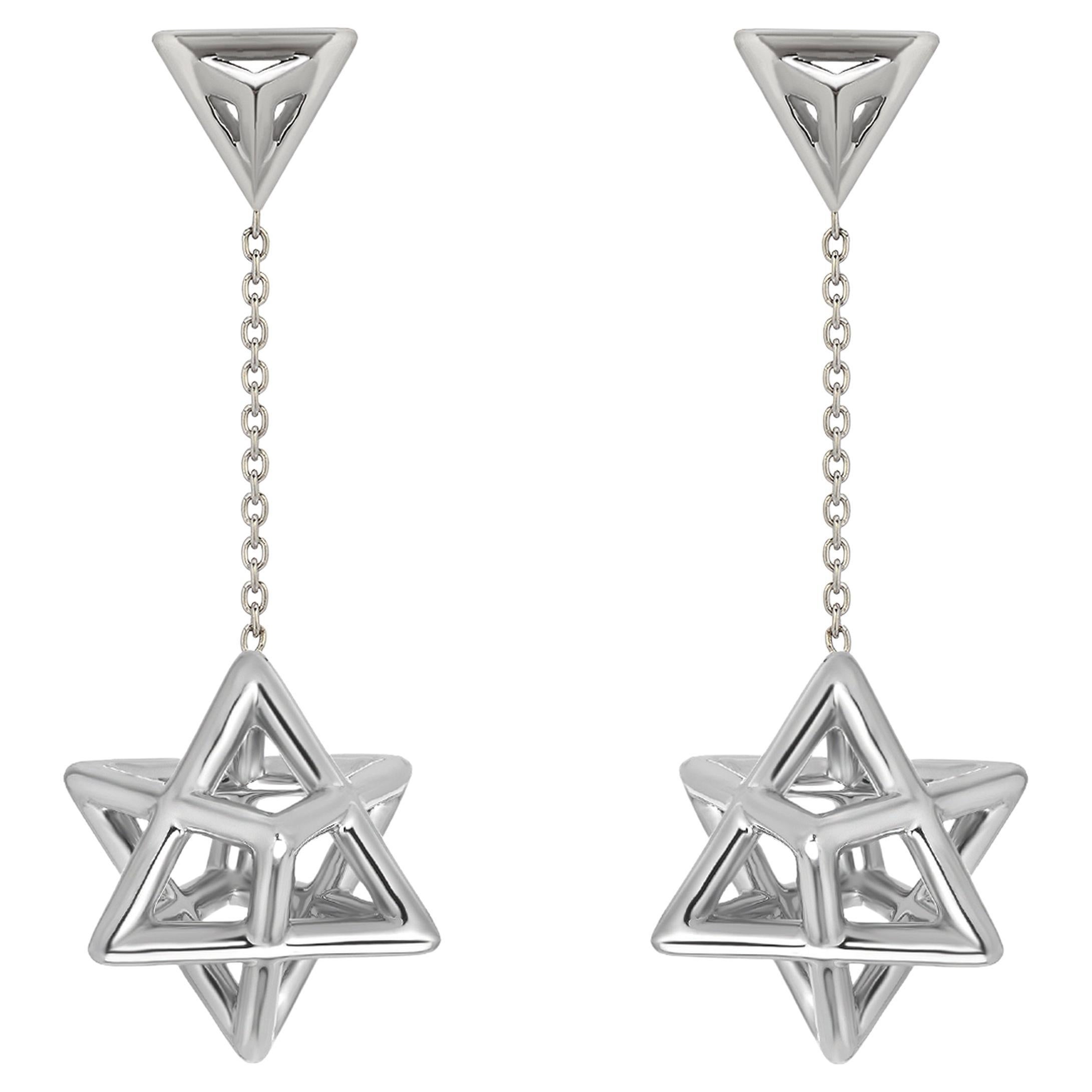 Orecchini in platino con Stella di David 3D - Fede, Unità, Eleganza in vendita