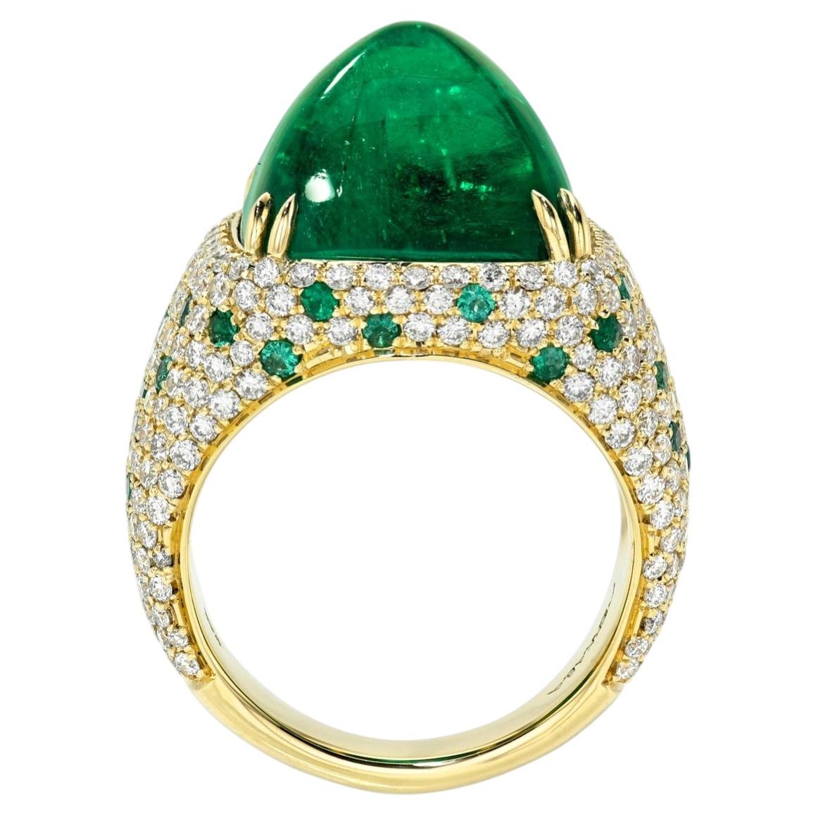 AGL 15ct Muzo Colombian Sugarloaf Emerald and Diamond Ring in 18K ...