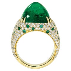 AGL 15ct Muzo Colombian Sugarloaf Emerald & Diamond Ring in 18K Yellow Gold