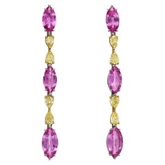 Pink Sapphire Earrings Yellow Diamonds 12.10 Carats