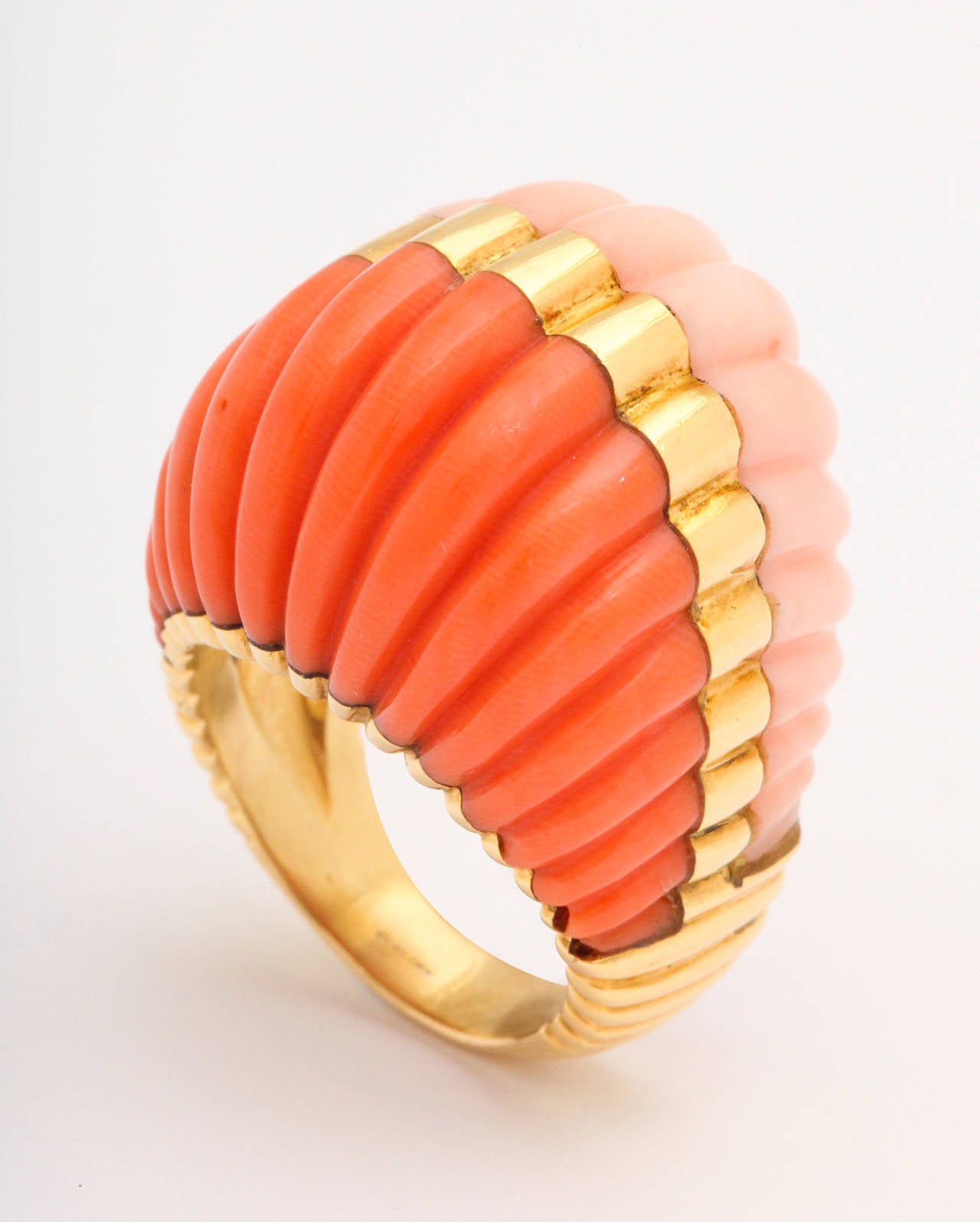 Two toned fluted coral ring in 18K gold by Cartier, Paris circa 1960s