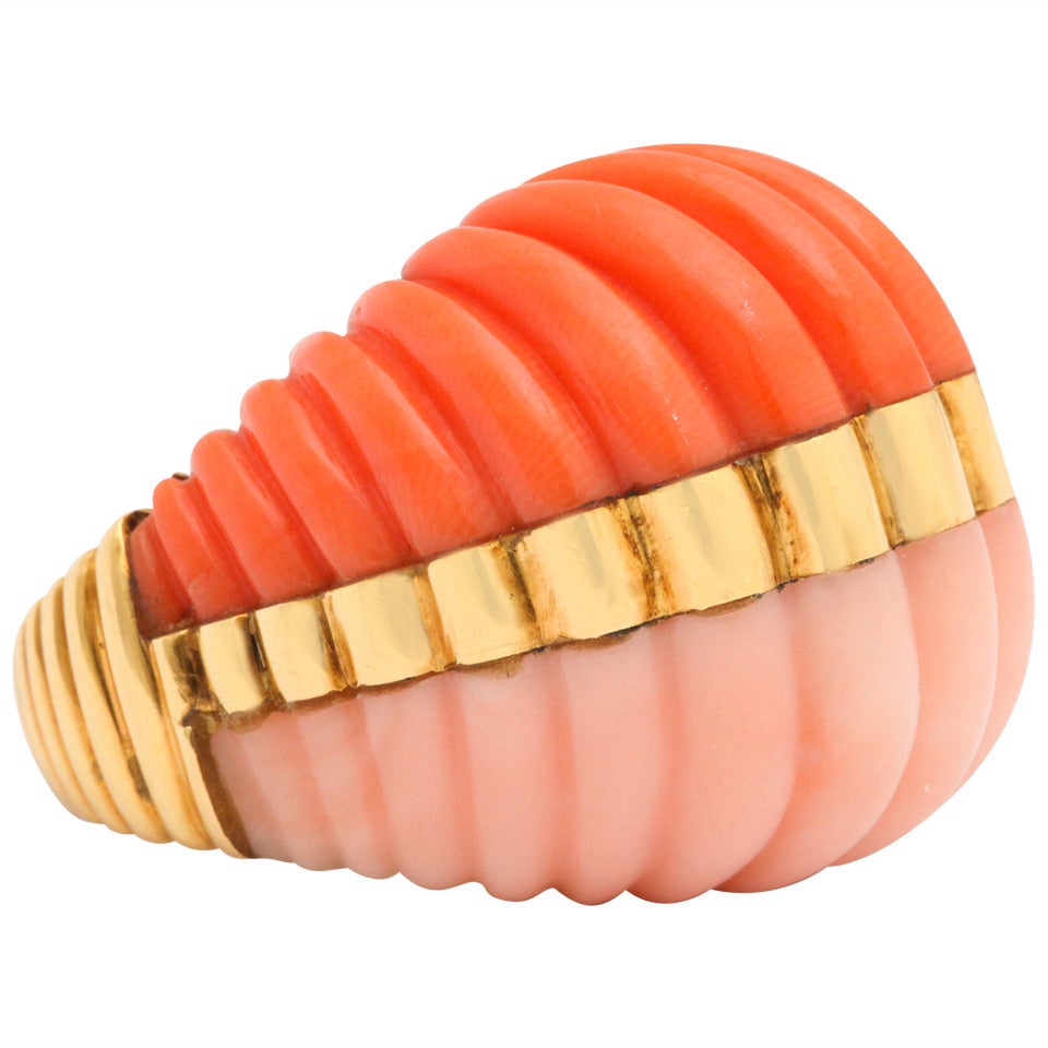 Cartier Paris Fluted Two-Toned Coral Gold Ring For Sale